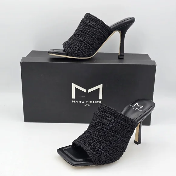 NIB Marc Fisher LTD Dako Square Toe Slip-on Heeled Dress Sandals—Black Crochet—6 - Picture 5 of 16